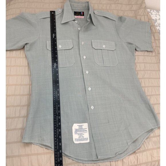 Vintage Men's FLYING CROSS Uniform Shirt - Green Short Sleeve Size Small 10 1/2 - Picture 9 of 11